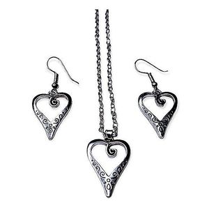 silver cut out Heart shaped Necklace and Earrings set adjustable.